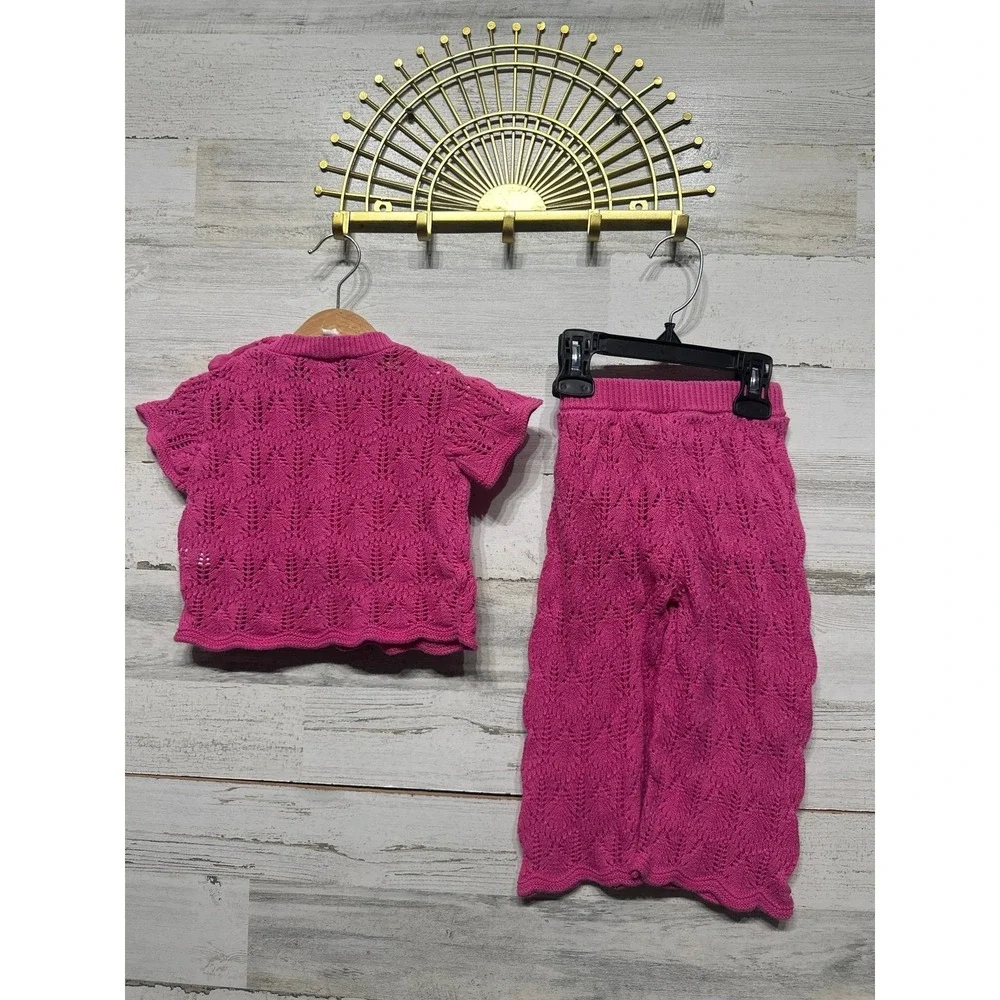 Jessica Simpson Pointelle Knit Set Girls 12m Hot Pink Scalloped‎ Boho